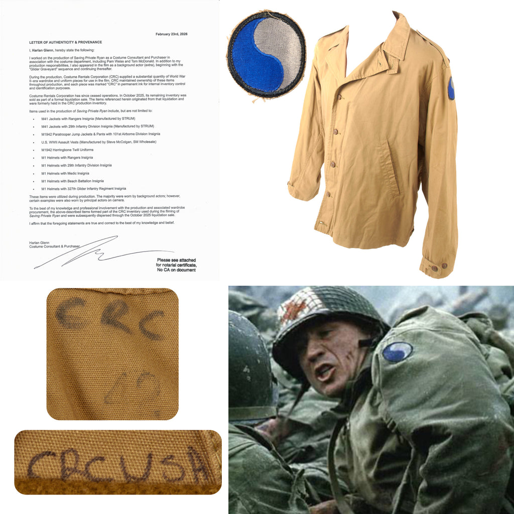 Original Saving Private Ryan U.S. WWII 29th Infantry Division M41 Field Jacket Costume Piece with Copy of Notarized Letter of Authenticity Original Items