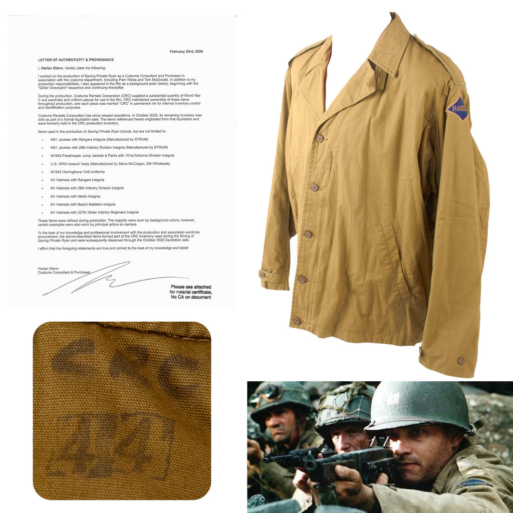 Original Saving Private Ryan U.S. WWII Rangers M41 Field Jacket Costume Piece with Copy of Notarized Letter of Authenticity Original Items