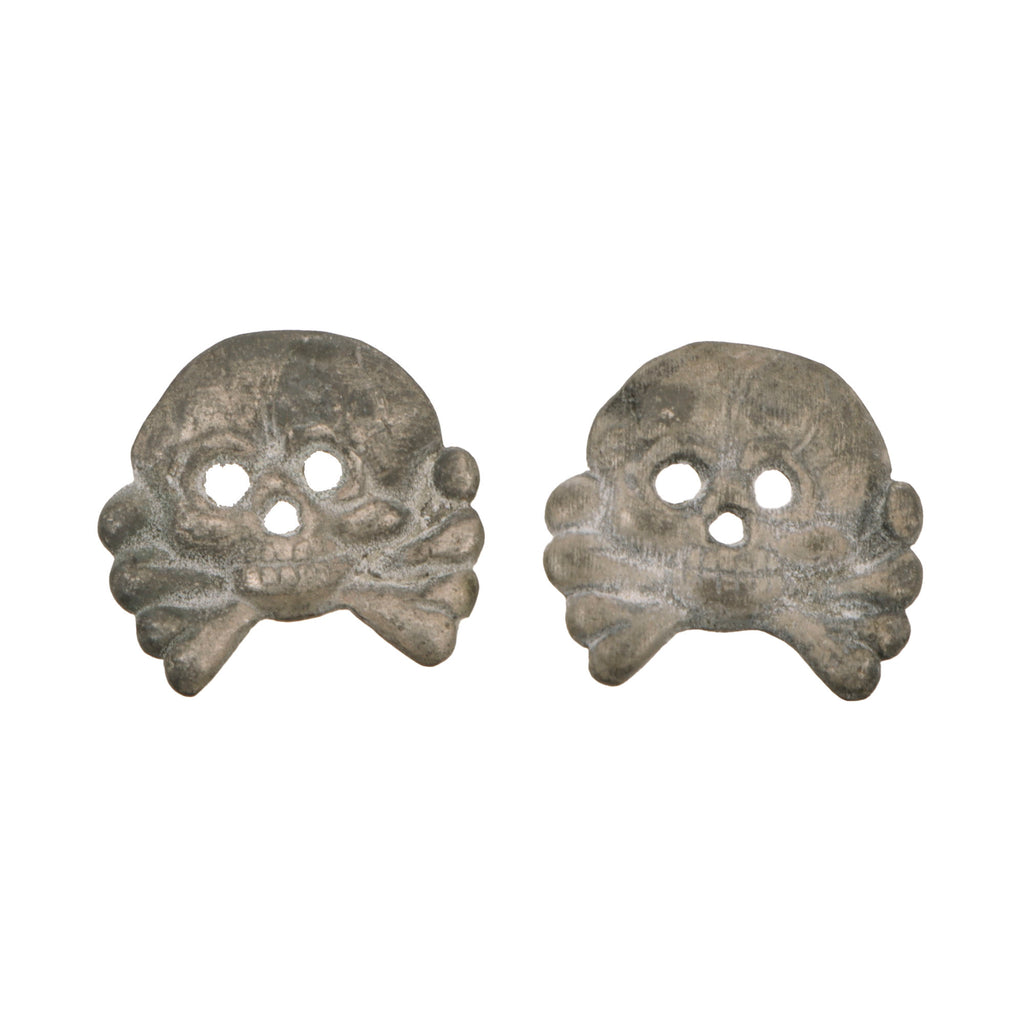 Original German WWII Set of Two Panzer "Danziger" Style Totenkopf "Death's Head" Collar Tab Emblems Original Items