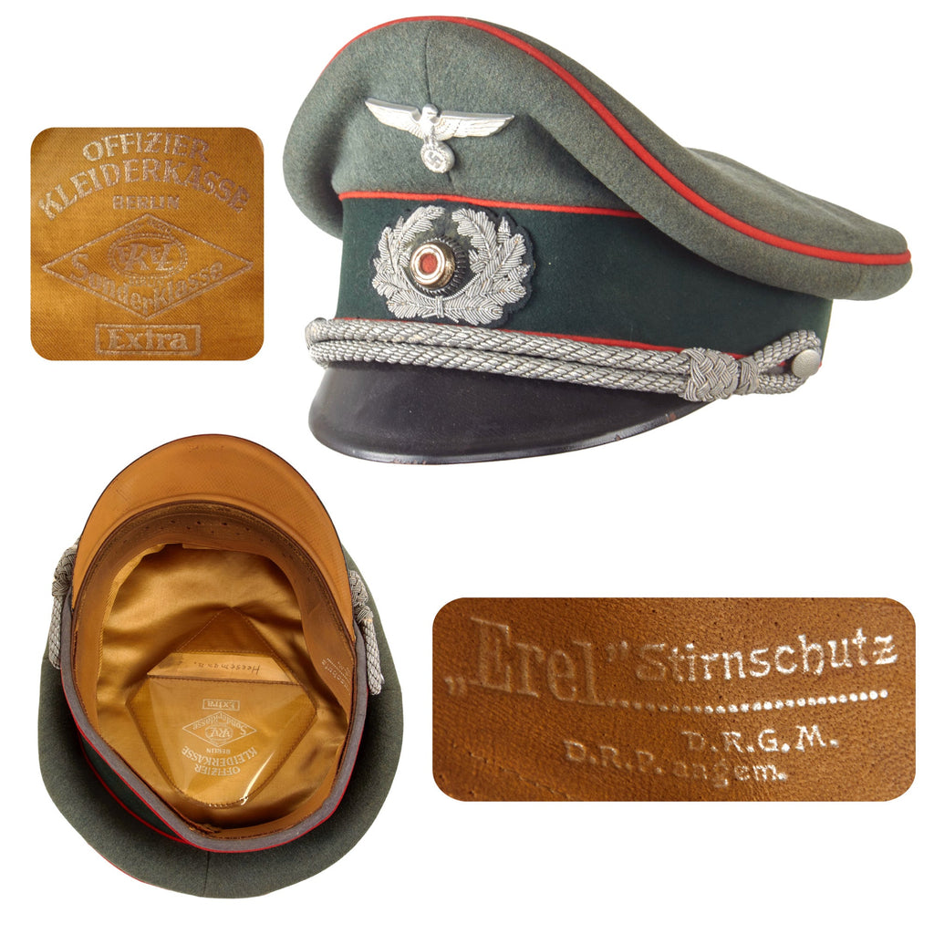 Original German WWII Named Heer Army Artillery Officer Schirmmütze Visor Crush Cap by EREL Extra - Double Marked Original Items