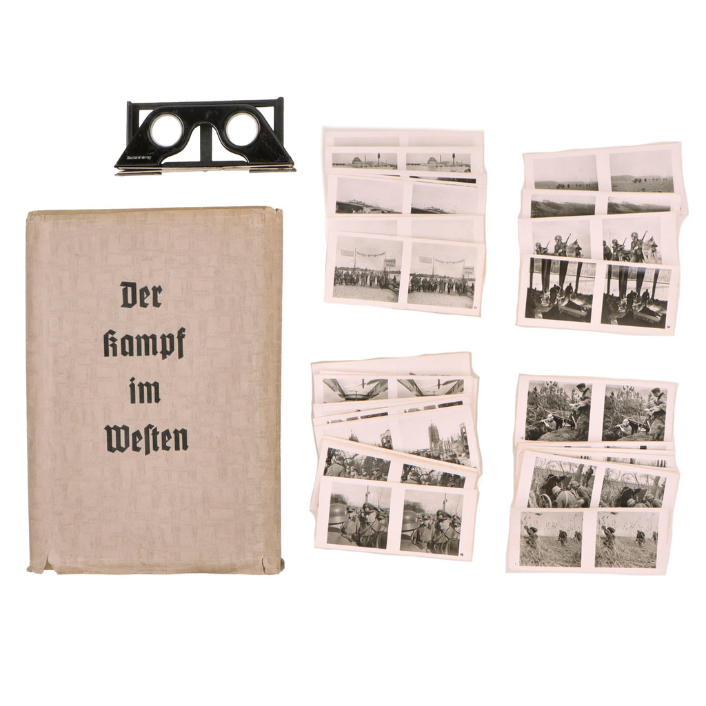 Original German WWII Stereoscopic Fall of France "Der Kampf im Westen" Photo Book - Complete With Viewer, 100 Stereograms, and Dust Cover Original Items