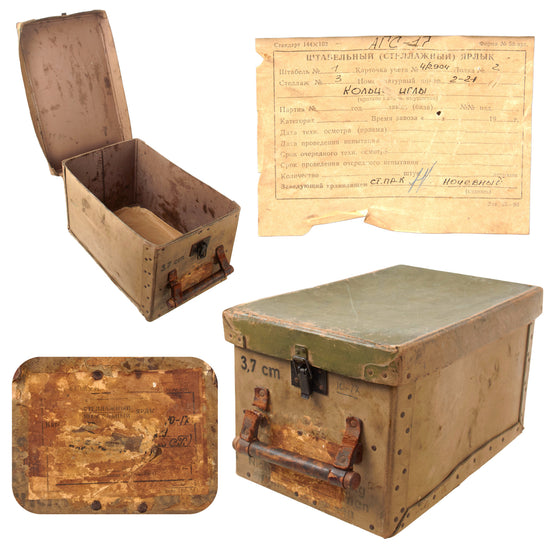 Original German WWII Soviet-Captured Luftwaffe Air Force “Ersatz” 3.7cm Flak 43 Cartridge Pressed Paper Ammunition Box by Görlitzer Koffer- & Lederwarenfabrik Neuhaus KG Original Items