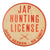 Original U.S. WWII Homefront Pair of “Jap Hunting License” Propaganda Buttons with Certificate and Japanese Superior Private Rank Tab Original Items