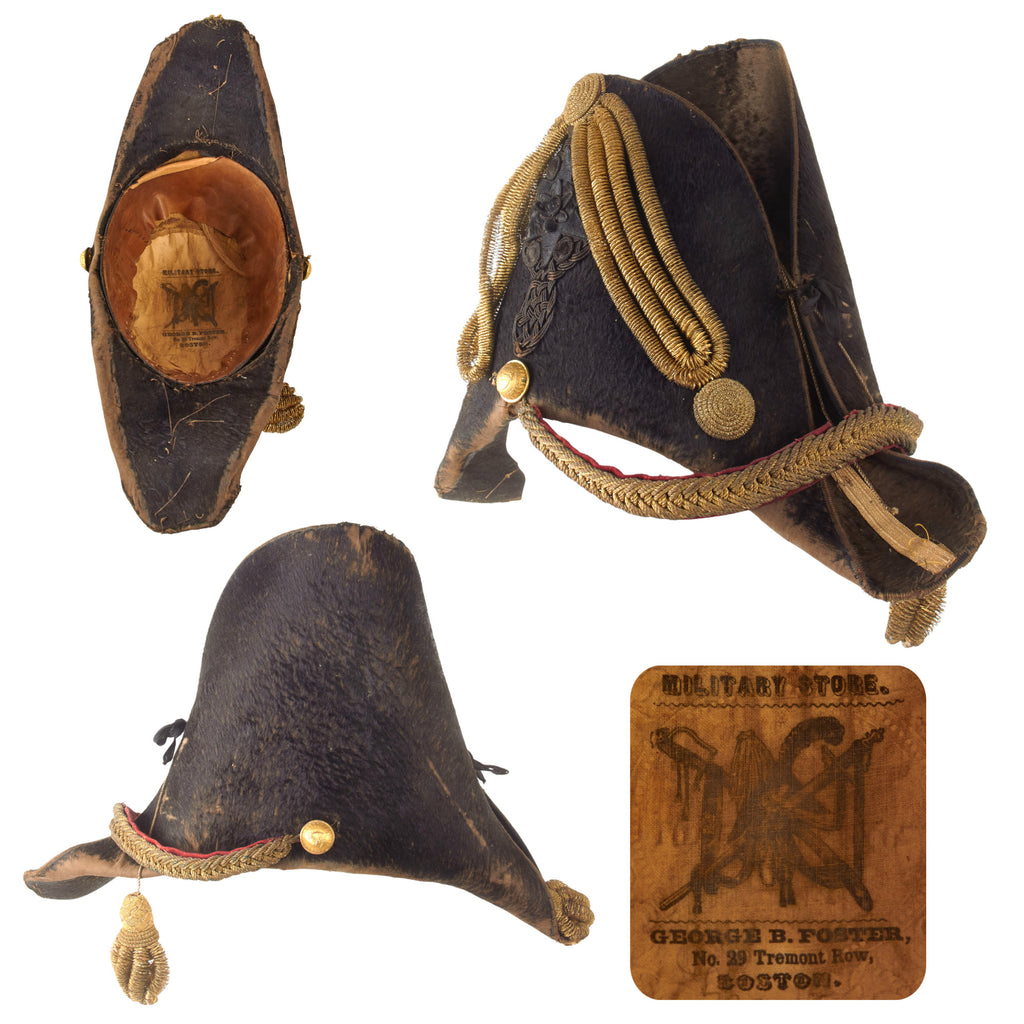 Original Mexican-American War Era Massachusetts Volunteer Militia Bicorne Chapeau Officer’s Hat by George B. Foster Military Store of Boston - 1840-1852 Original Items