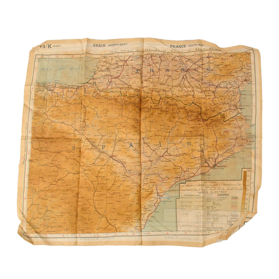 Original British WWII Double Sided Spain and Portugal (East and West) Escape Map 43/K - 20 1/4 x 23 1/4” Original Items