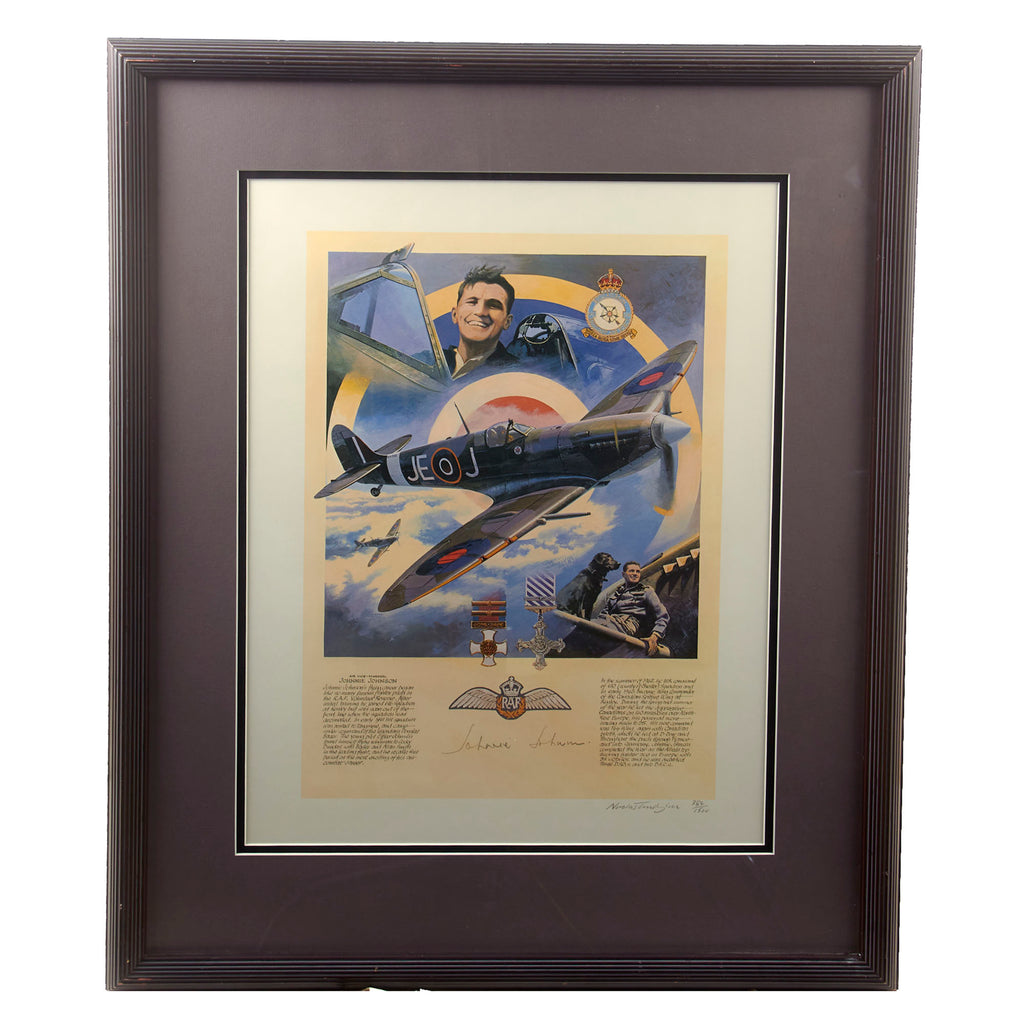 Original Signed Limited Edition Print: Framed “Johnnie Johnson” by Nicholas Trudgian Signed by Johnson, Flying Ace with 34 Victories - 386/1500 - 22 1/4 x 27 1/4” Original Items