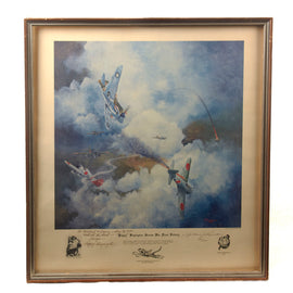 Original Signed Limited Edition Print: Framed “Pappy Boyington Scores His First Victory” by William Reynolds Signed & Presented by Boyington to Friends in 1979 - 22 x 24¾”
