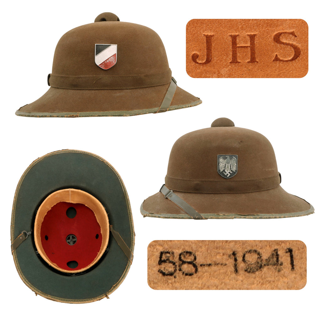 Original German WWII 1941 Dated 2nd Model Afrikakorps DAK Sun Helmet by J. H. Soffel - Size 58cm Original Items