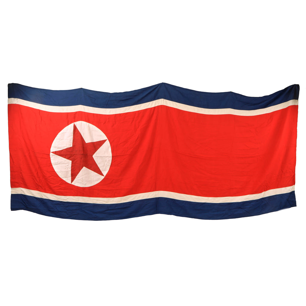 Original North Korea 1950s Very Large Multi-Piece National Flag with Header - 46 ½ x 110” Original Items