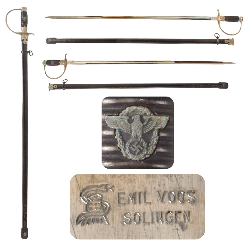 Original German WWII Police NCO Degen Dress Sword by Emil Voos of Solingen with Scabbard Original Items