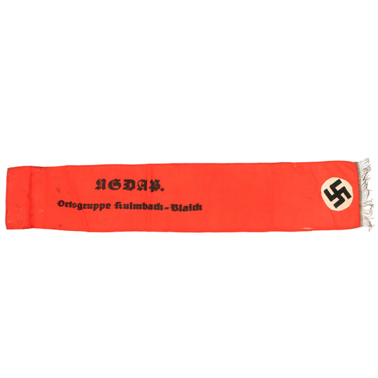 Original German WWII NSDAP Ortsgruppe Kulmbach - Blaich Fringed Funeral Funeral Sash - 37 1/2" x 7 1/8" Original Items