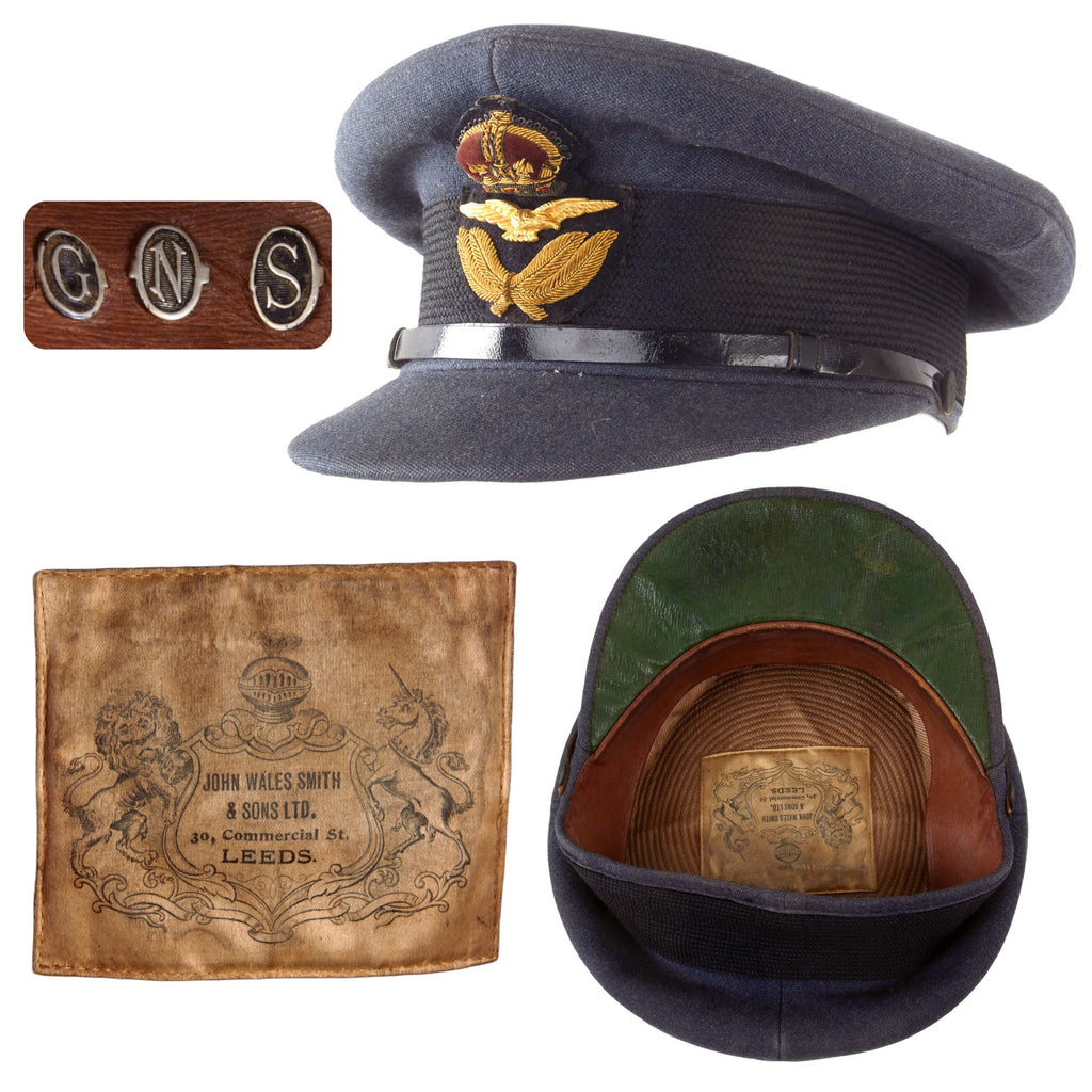 Original British WWII Royal Air Force RAF Officer Visor Cap by John Wales Smith & Sons of Leeds with Monogram Original Items