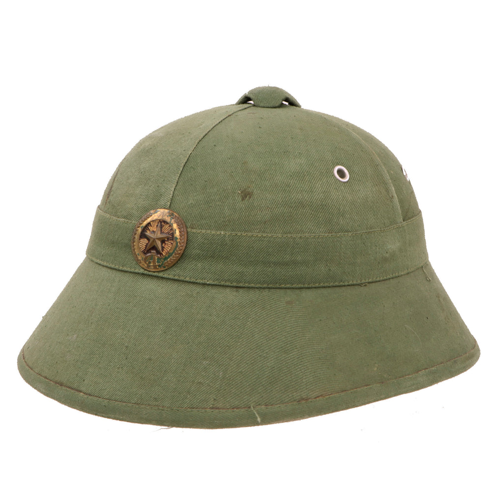 Original Vietnam War North Vietnamese Army or Cambodian Pith Helmet with Maker’s Label & Cong An Badge - Late War, 1970s Construction Original Items