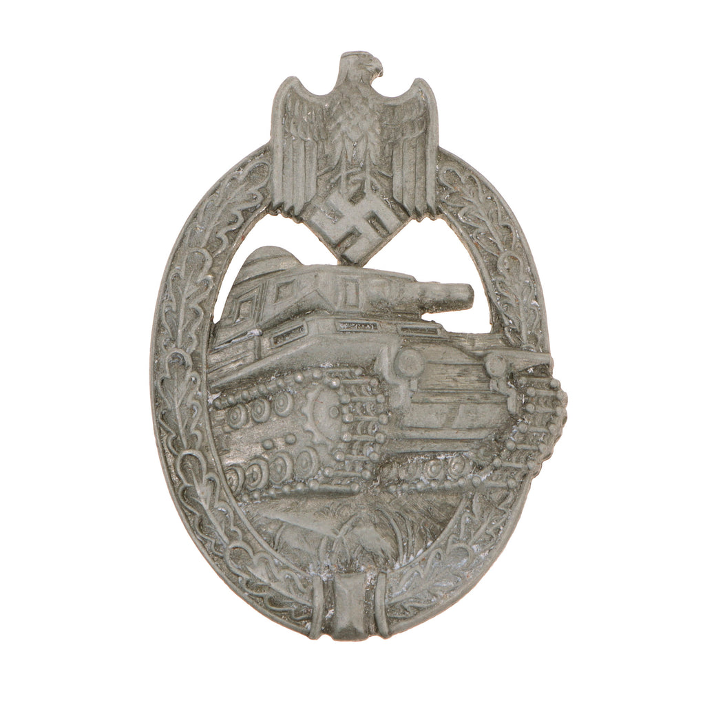 Original German WWII Silver Grade Panzer Assault Tank Badge by Adolf Scholtze of Grünwald - Scoop Back Style Original Items