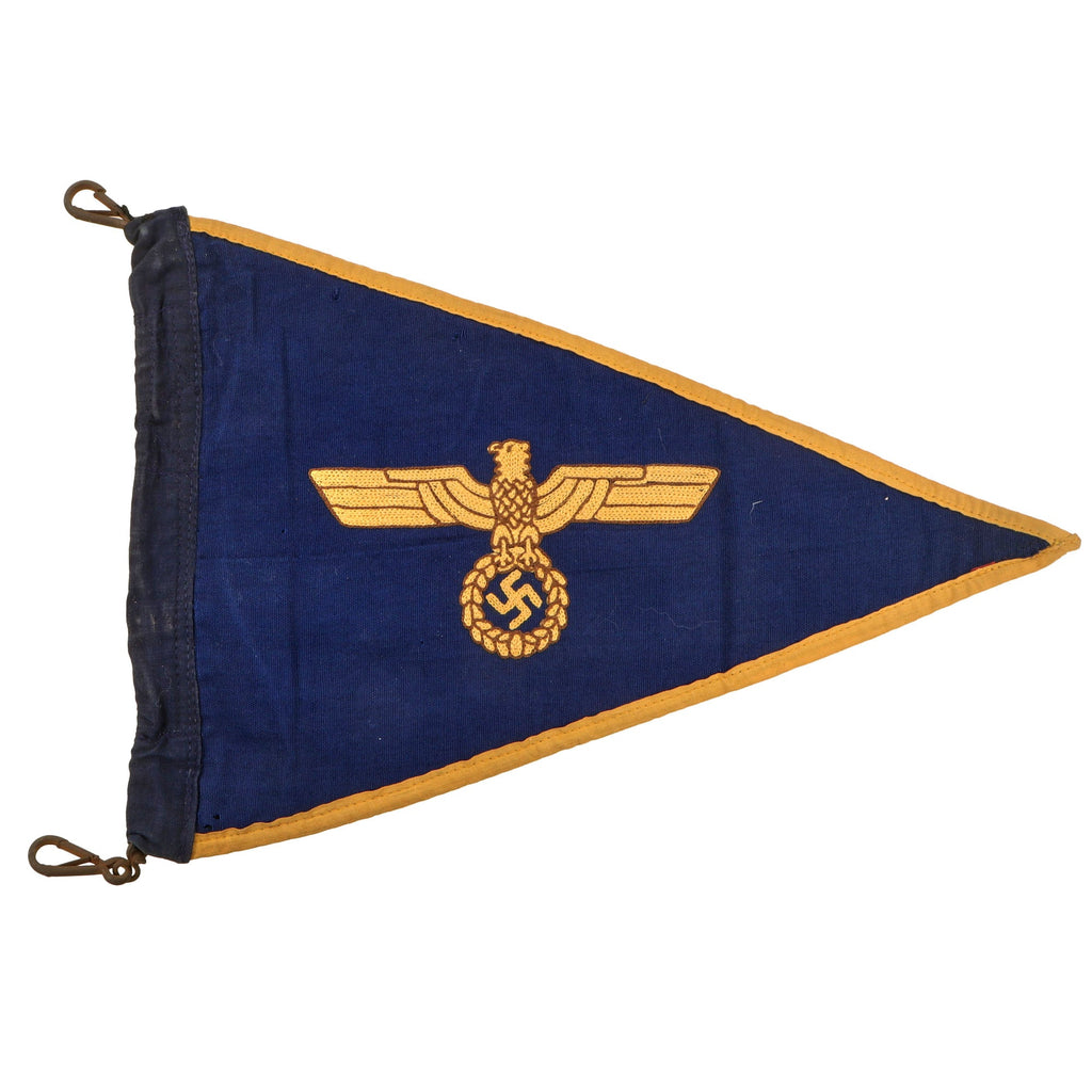 Original German WWII Kriegsmarine Navy Officer Vehicle Staff Car Fender Pennant Flag with Attachment Clips - 8 1/2" x 12 1/4" Original Items