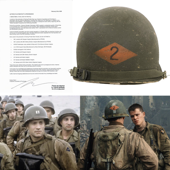 Original U.S. M1 Helmet Used in Saving Private Ryan – 2nd Ranger Battalion – With Copy of Notarized Letter of Authenticity Original Items