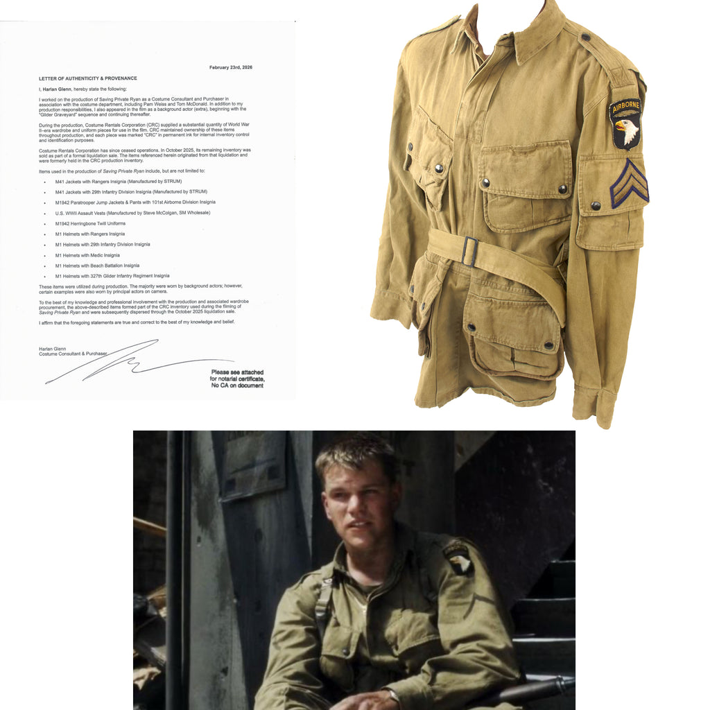 Original Saving Private Ryan Film 101st Airborne M-1942 Paratrooper Jump Jacket – Costume – With Copy of Notarized Letter of Authenticity Original Items