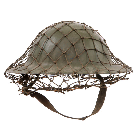 Original British WWI Mk 1 Brodie Helmet by Hadfield Ltd of Sheffield with WWII-Applied Helmet Net - Complete Original Items