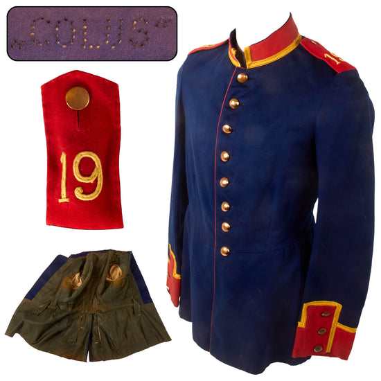 Original German Pre-WWI Boxer Rebellion Era Imperial Bavarian Kgl. Bayer. 19. Infanterie-Regt. “König Viktor Emanuel III. von Italien” Dunkelblau Waffenrock Tunic with Perforated Name Original Items