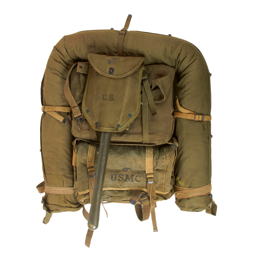 Original U.S. Korean War USMC Equipment Group with Upper & Lower Packs, Shelter Half, Entrenching Tool, Belt with Canteen & Magazine Pouch