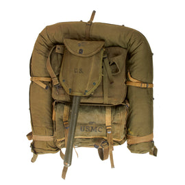 Original U.S. Korean War USMC Equipment Group with Upper & Lower Packs, Shelter Half, Entrenching Tool, Belt with Canteen & Magazine Pouch
