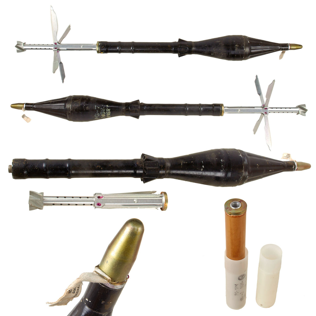 Original Soviet Bulgarian Cold War RPG-7 Rocket Propelled Grenade Inert Round with Tail Assembly in Original Transit Tube & Cardboard