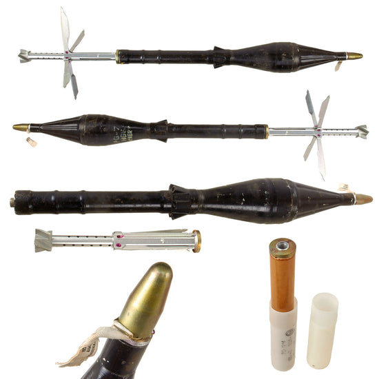 Original Soviet Bulgarian Cold War RPG-7 Rocket Propelled Grenade Inert Round with Tail Assembly in Original Transit Tube & Cardboard Original Items