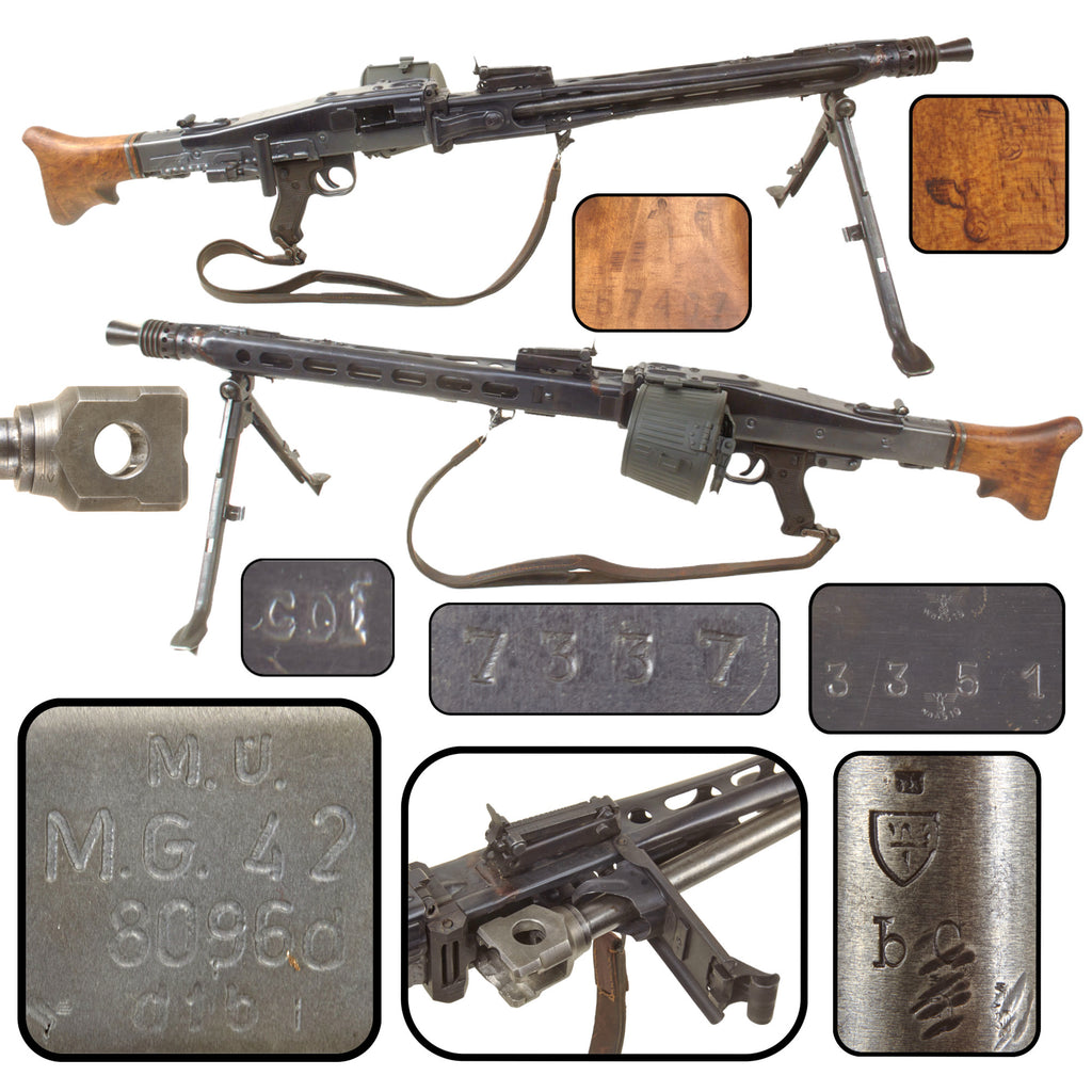 Original German WWII MG 42 Inert Display Machine Gun by Gustloff-Werke, 1944 Production, with Original Divided Sling and Basket Belt Carrier Original Items