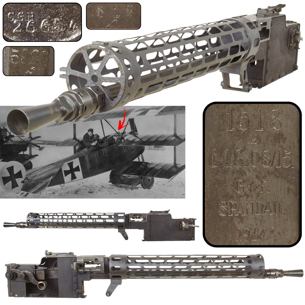 Original German WWI Maxim LMG 08/15 Aircraft Display Machine Gun, Spandau 1917, Serial 1518 a