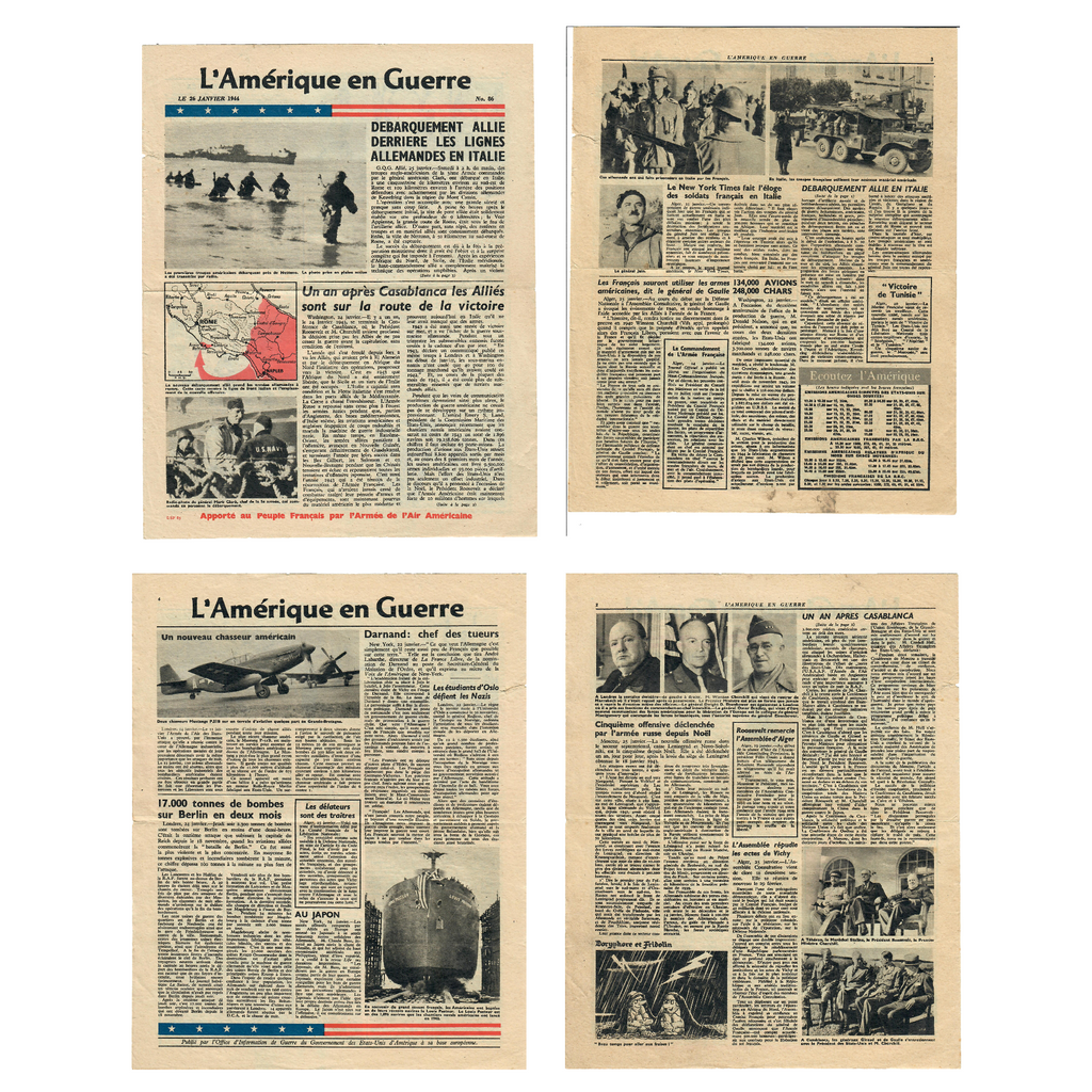 Original U.S. WWII January 26, 1944 French-Language "L'Amérique en Guerre" Airdropped Propaganda Newspaper No. 86 - Allied Anzio Landings in Italy