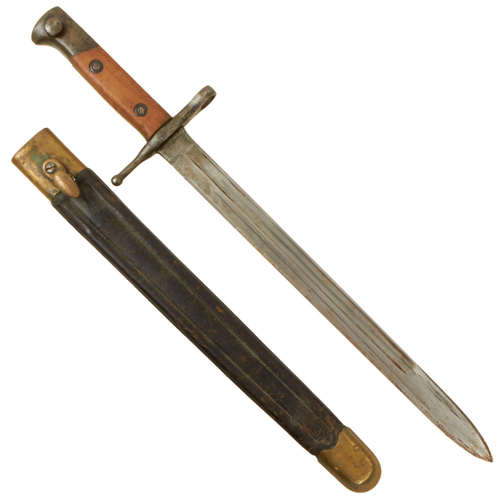 Original WWII Italian M1891 Carcano Rifle Bayonet with Leather Scabbard by Rocca - Dated 1942 Original Items