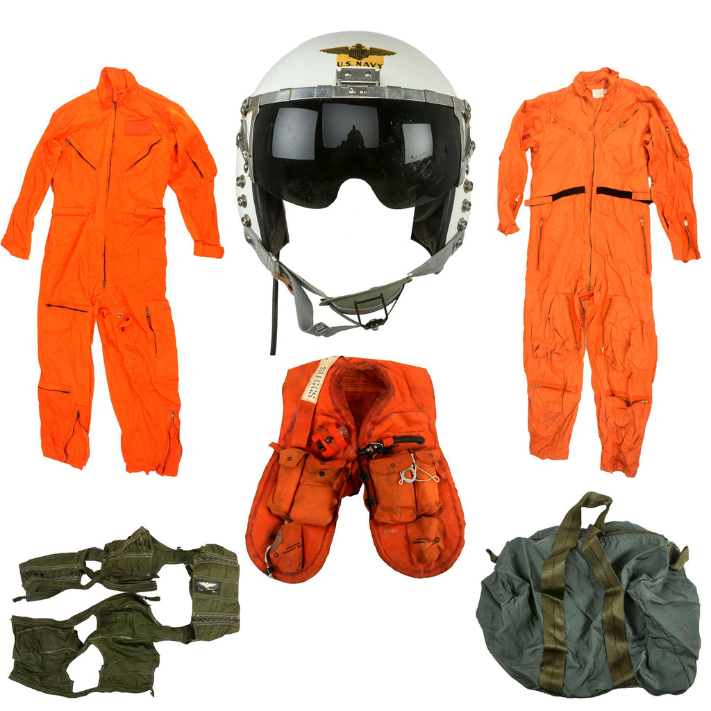 Original U.S. Vietnam War Navy SPH-2 Helmet & Flight Suit Group with Vests & Accessories Original Items