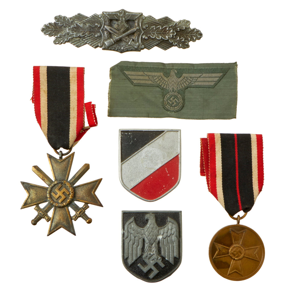 Original German WWII Medal and Insignia Grouping with KvK II, War Merit Medal, and Close Combat Clasp - 6 Items Original Items