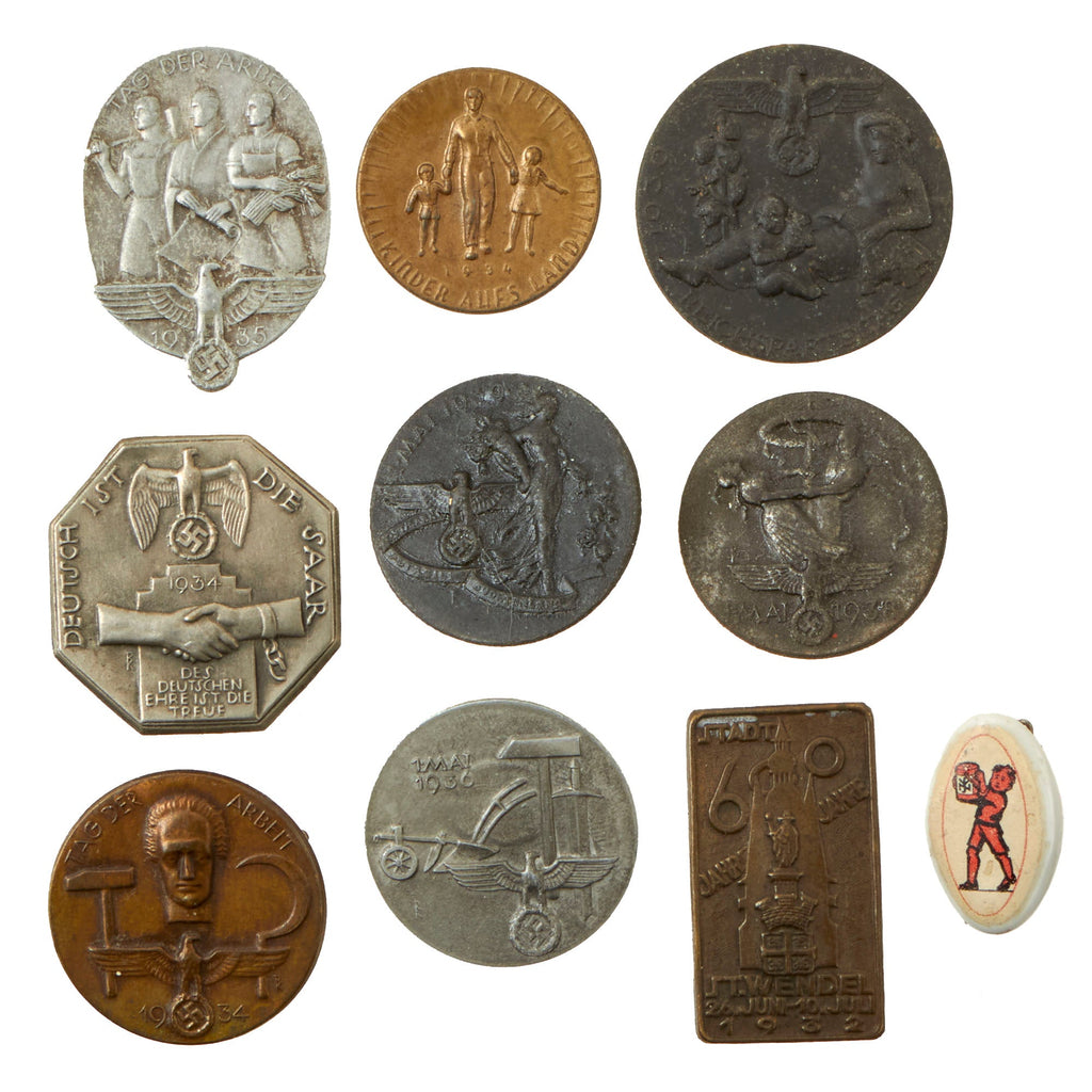 Original German WWII 1930s Tinnie Event Badge Grouping - 10 Items Original Items