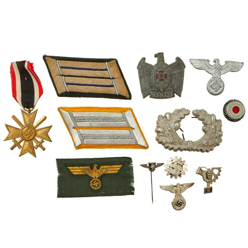 Original German WWII Insignia, Stickpin, and Medal Grouping with KvKII with Swords - 12 Items Original Items
