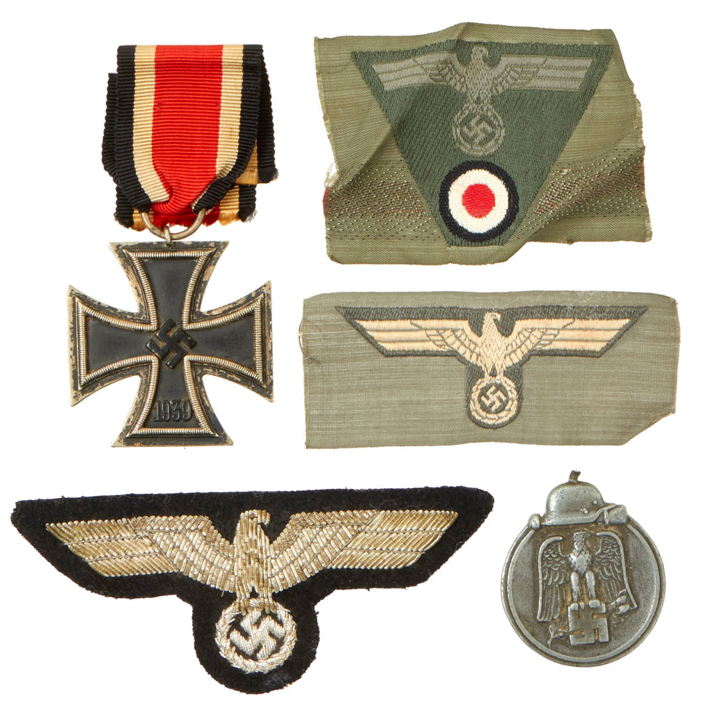 Original German WWII Medal & Insignia Grouping with Panzer Officer Eagle and 1939 EKII - 5 Items Original Items