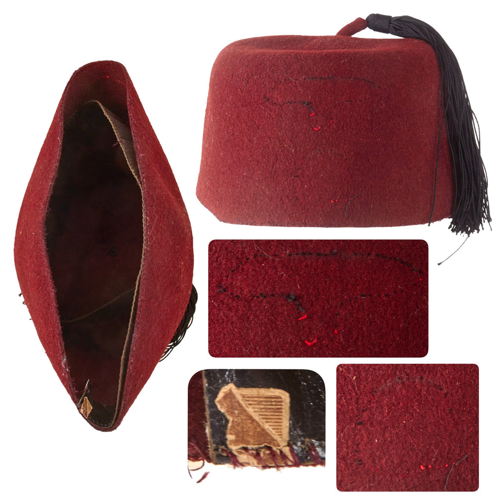Original German WWII Waffen SS M43 Maroon Parade Fez for Foreign Volunteers with Tassel & Damaged Sweatband - Removed Insignia Original Items