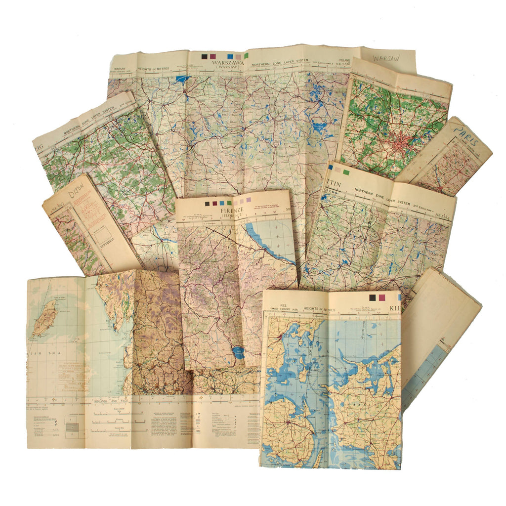 Original British WWII Royal Air Force Paper Navigation Map Lot - Set of 10 Original Items