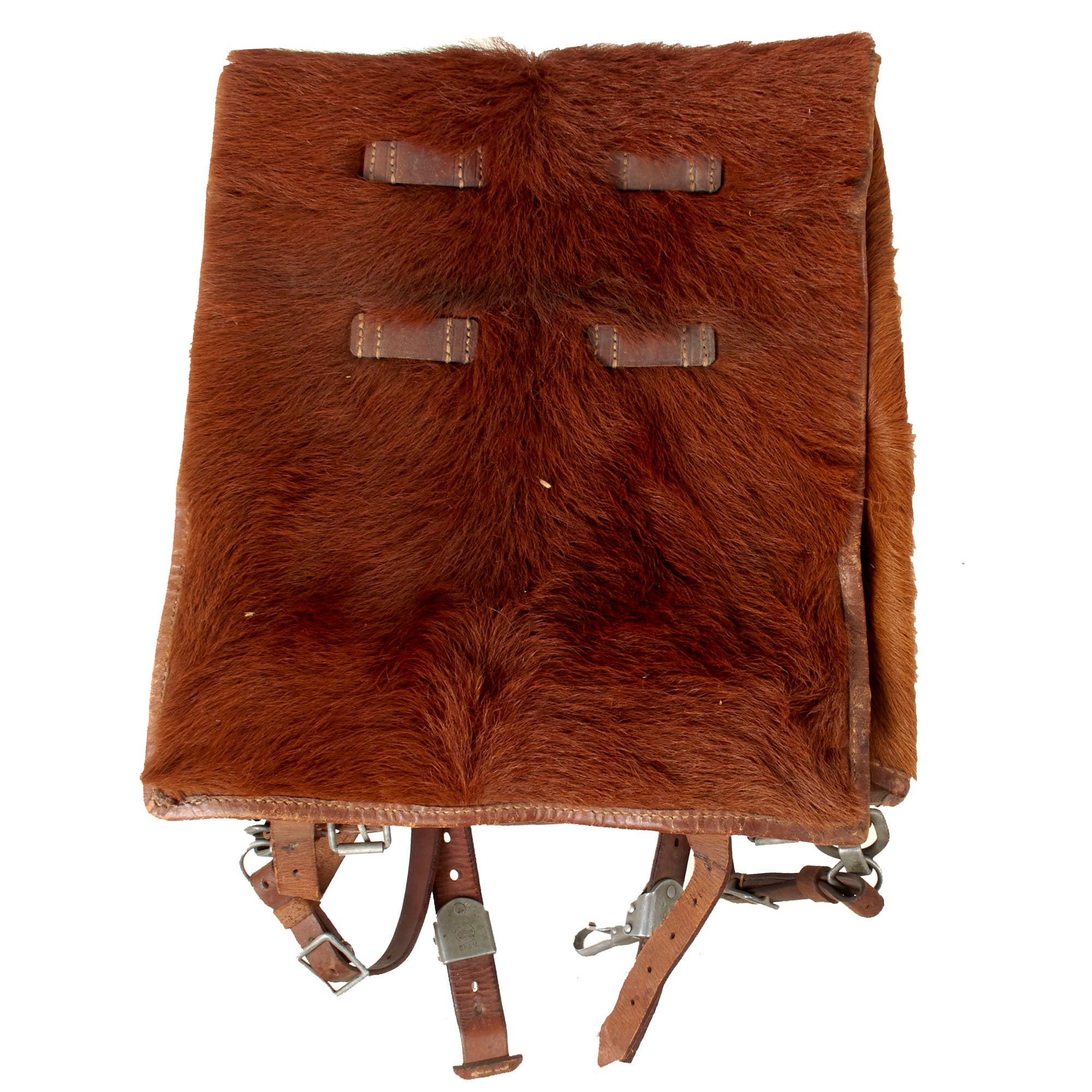 backpack leather tattered animal pelt receipt Original German WWII Tornister 34 Cowhide Backpack with Shoulder Straps