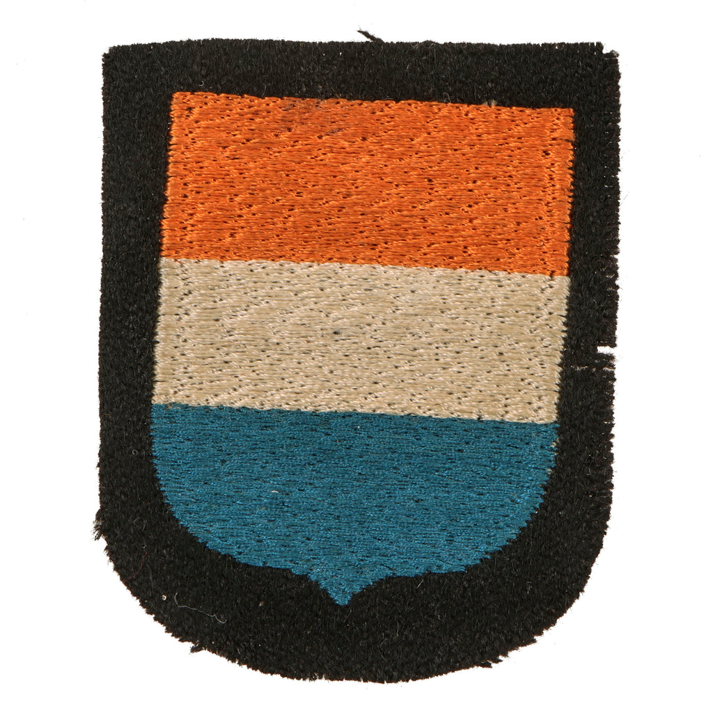 Original German WWII Waffen-SS Dutch Volunteer Sleeve Shield - Orange, White & Blue Original Items