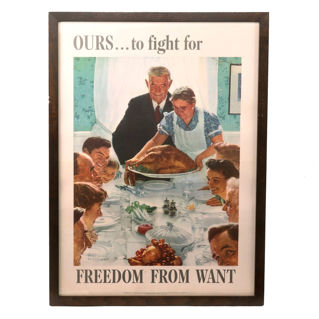 Original U.S. WWII Framed “Ours… to Fight for. Freedom from Want” Propaganda Poster by Norman Rockwell - 21¾ x 29½” Original Items