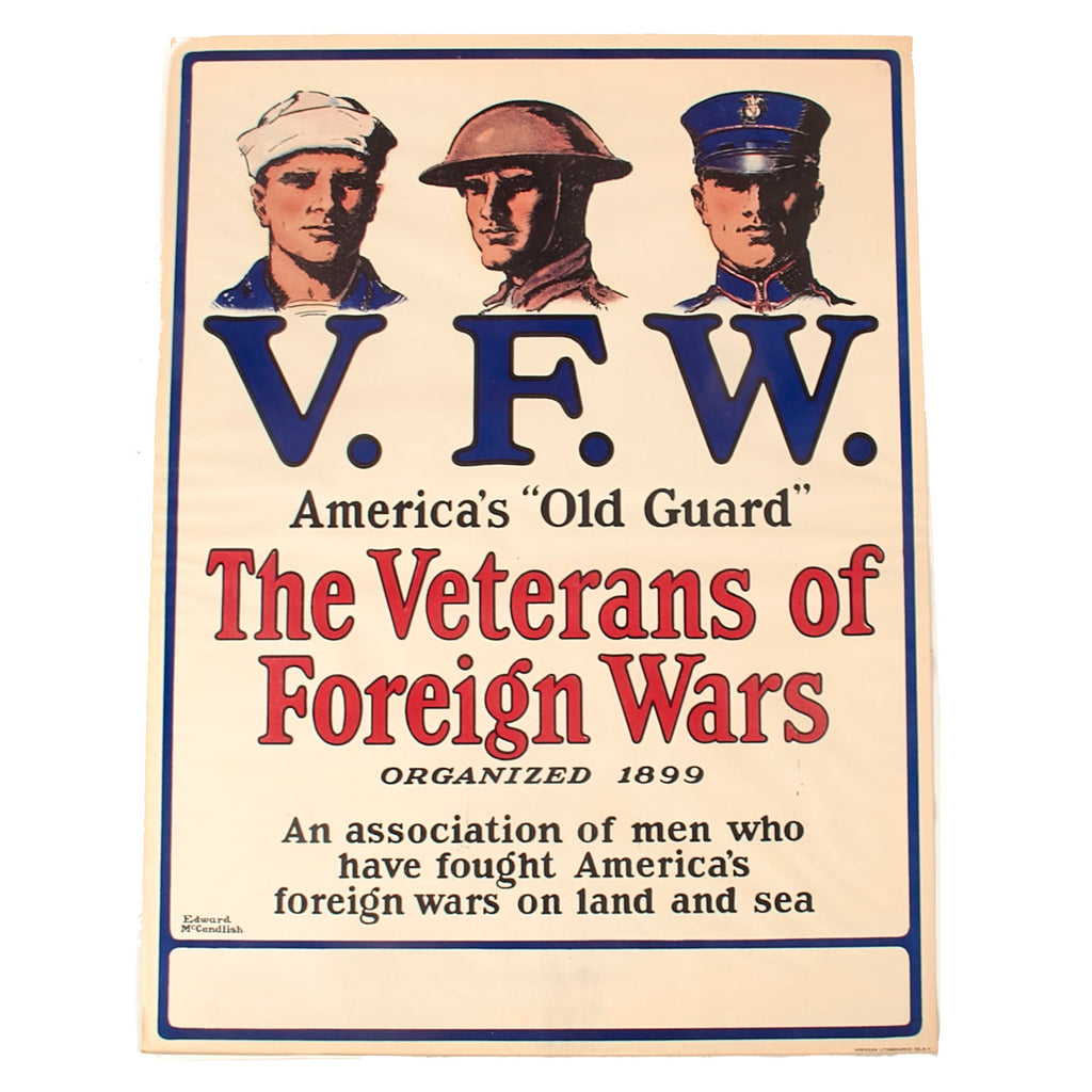Original U.S. WWI Veterans of Foreign Wars “America’s Old Guard” Poster - 15 x 20” Original Items