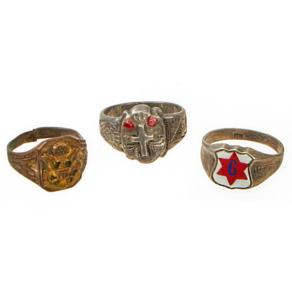 Original U.S. WWII to Korean War Military Trench Art / Souvenir Ring Lot - 3 Rings (Sizes 9.5 and 10.5 US) Original Items