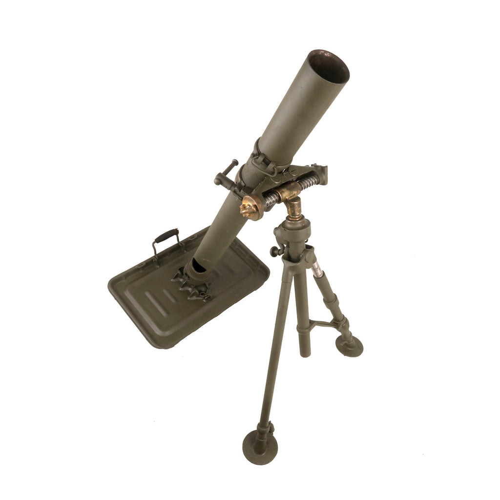 Original French WWII Brandt Mle 27/31 81mm Display Mortar System with Baseplate and Bipod - Italian & Cyrillic Markings Original Items