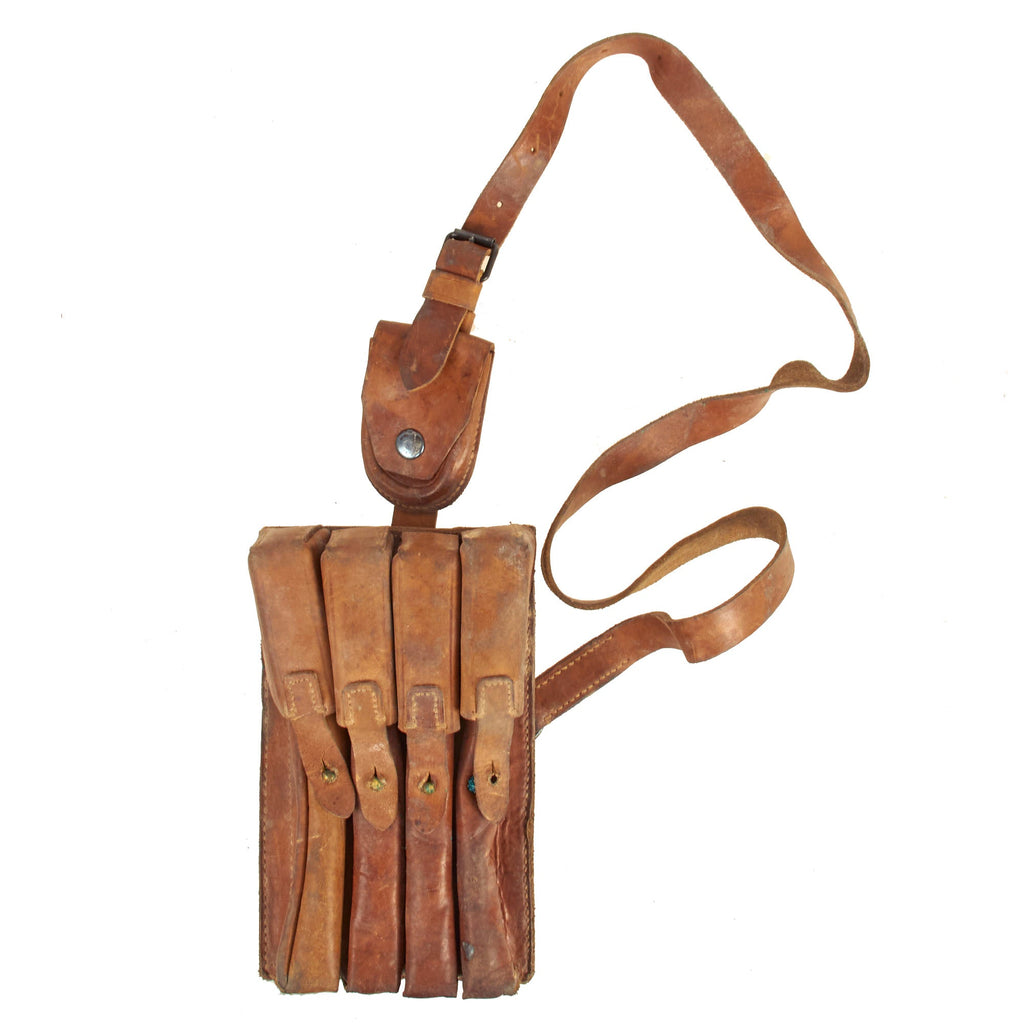 Original Yugoslav M56 SMG Leather Four Cell Magazine Pouch - Works with MP 40 Magazines & Others Original Items