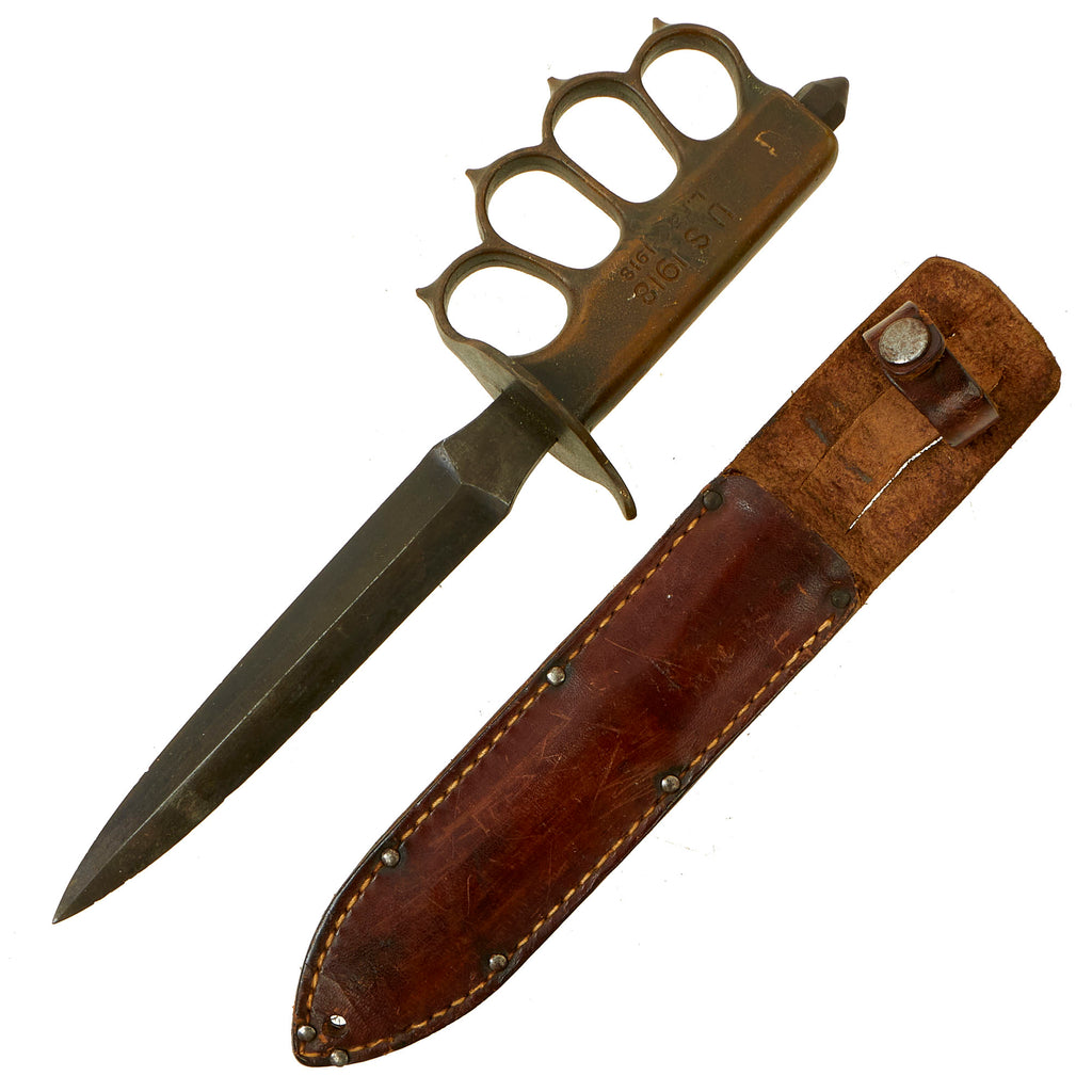 Original U.S. WWI Model 1918 Mark I Trench Knife by L. F. & C. with Leather Scabbard Original Items