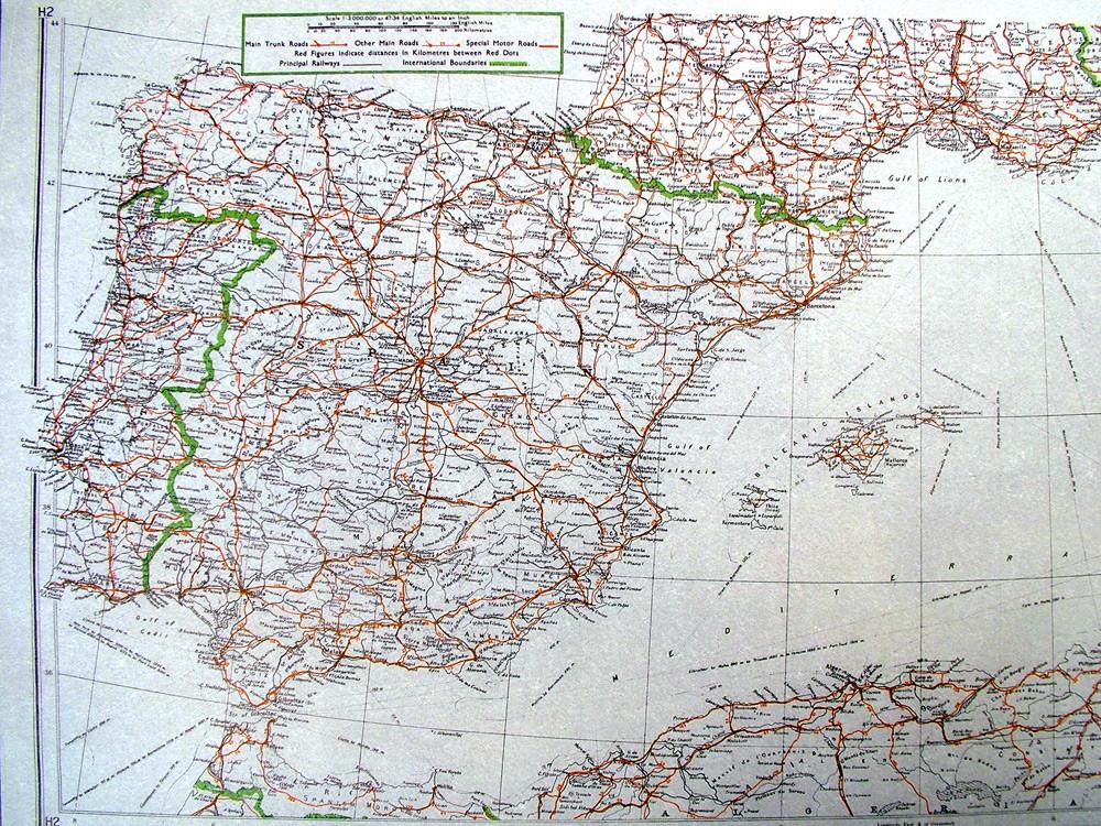 British WW2 Mulberry Leaf Tissue Map: Spain, Portugal, Sardinia Original Items