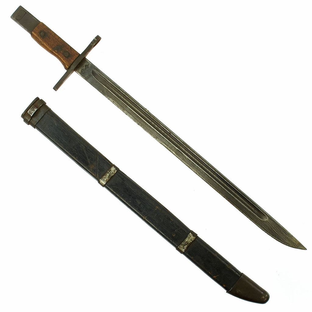 Original Japanese Late WWII Arisaka Type 30 Bayonet by Toyoda with Wooden Scabbard Original Items
