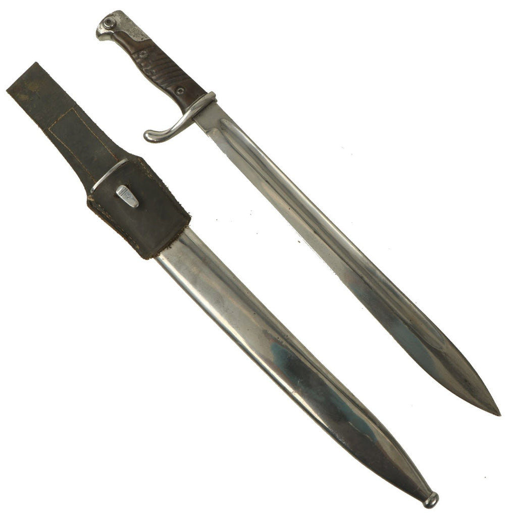 Original German WWI M1898/05 Nickel Plated Butcher Parade Bayonet with Scabbard & Frog - Dated 1915 Original Items