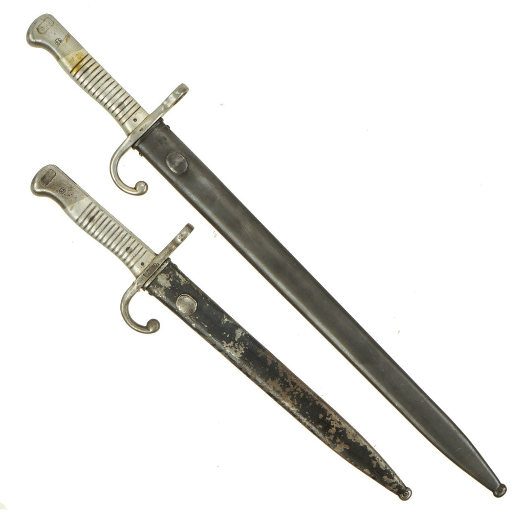 Original Set of Two Argentine Mauser M1891 Aluminum Grip Bayonets by WKC with Crest - 1 Long & 1 Shortened Original Items